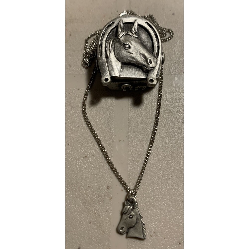 Ms Dee Pewter Horse Trinket Box Brooch & Necklace 16” Jewelry #25